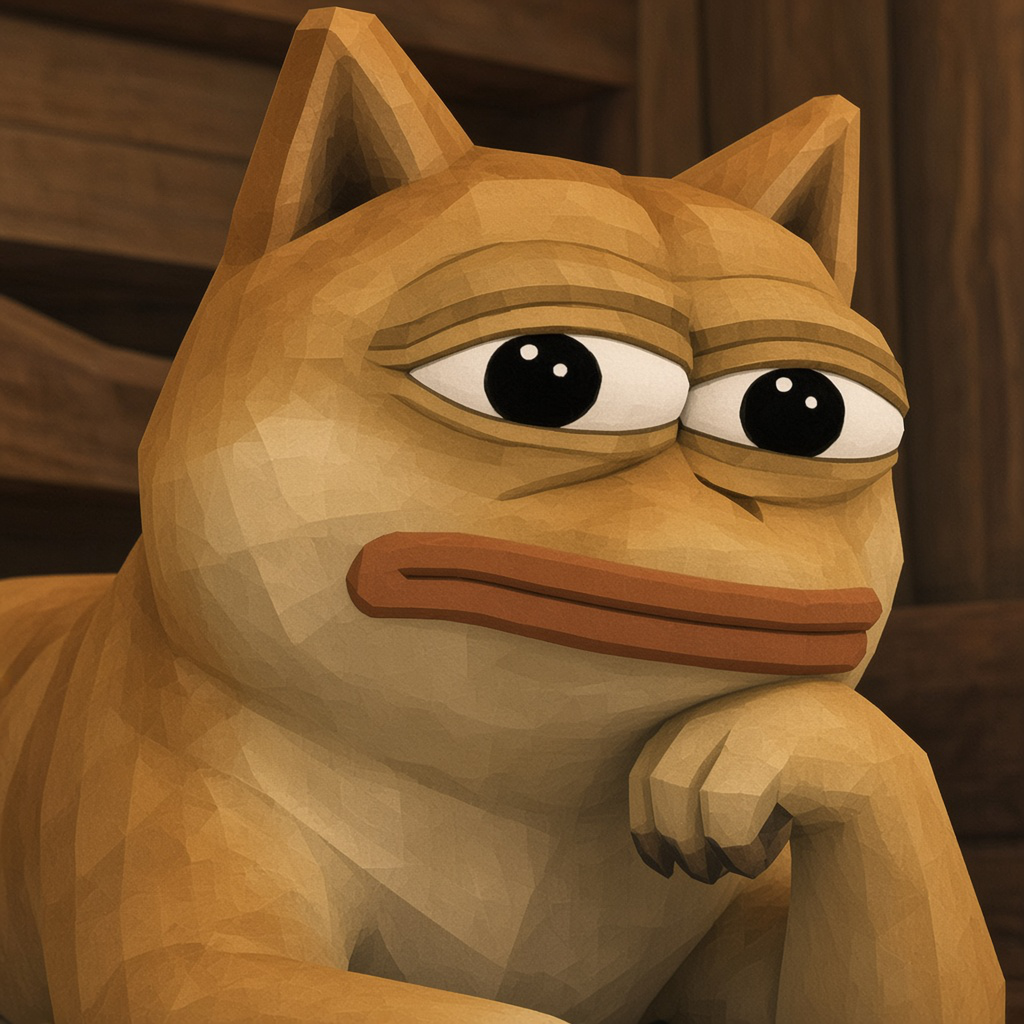 Doge Pepe resting his chin on a paw with a knowing look