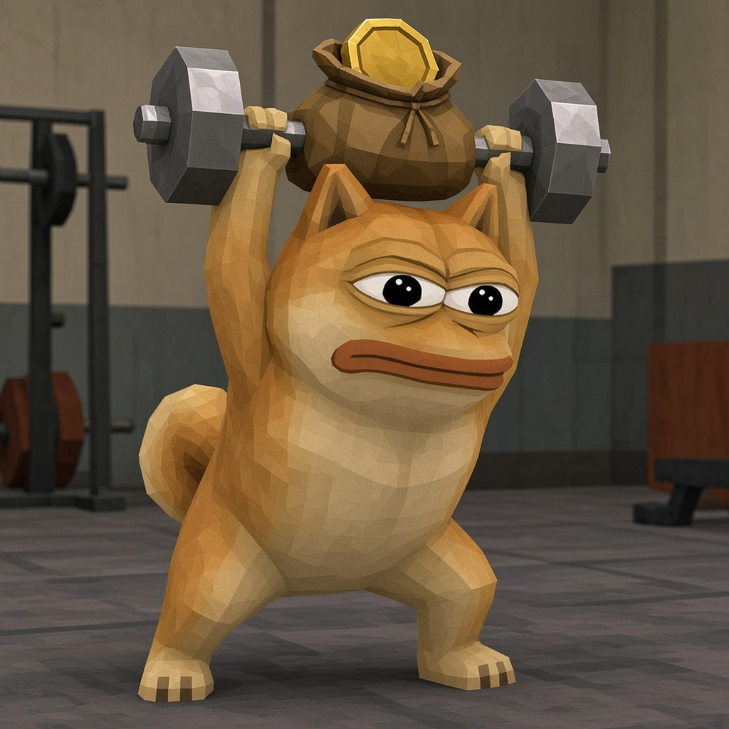 Doge Pepe lifting a dumbbell