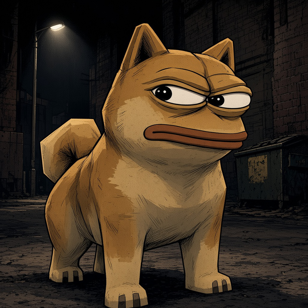 Doge Pepe giving a suspicious sideways glance