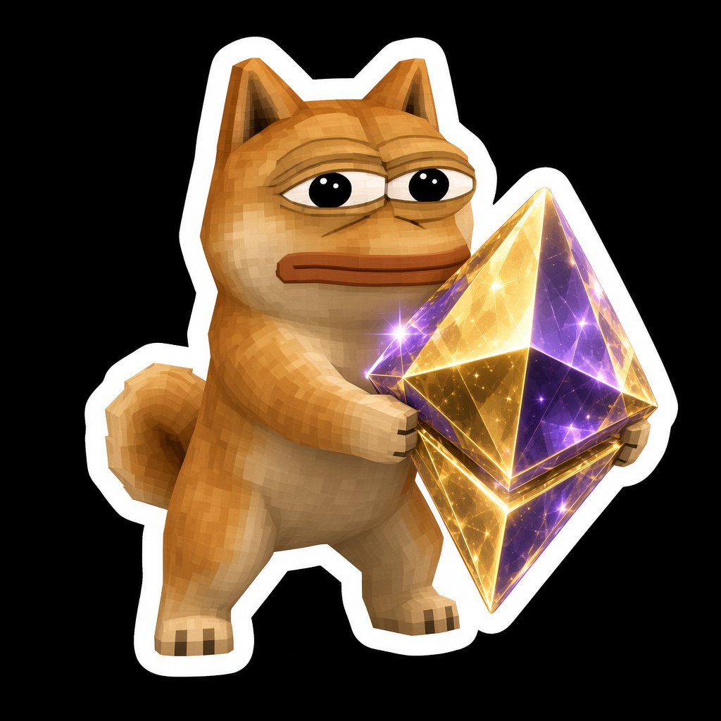 Doge Pepe holding an Ethereum diamond
