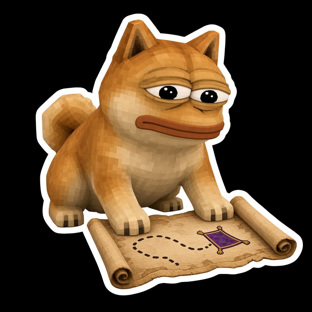 Doge Pepe studies a treasure map