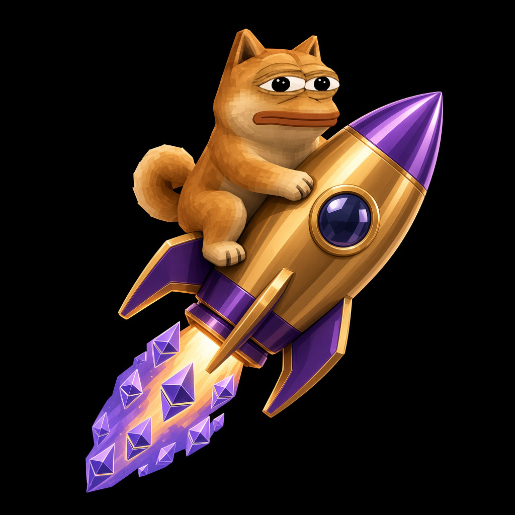 Doge Pepe rides a rocket upward