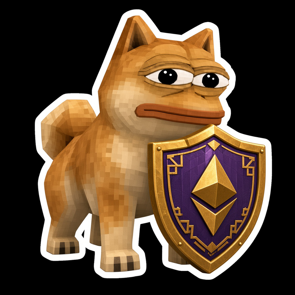 Doge Pepe holding a security shield
